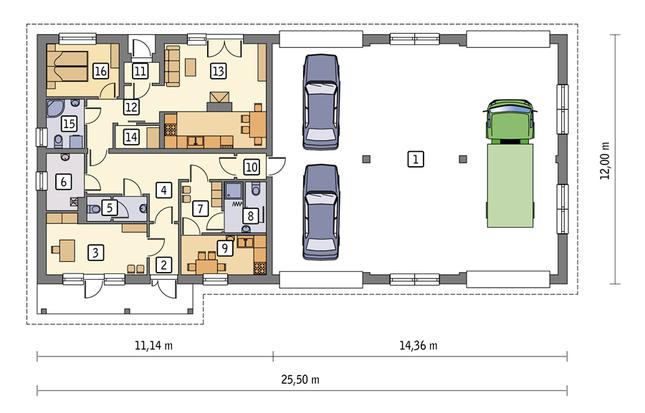 Rzut parteru POW. 255,6 m²