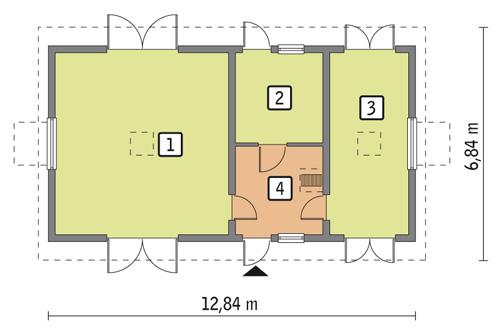 Rzut parteru POW. 74,2 m²