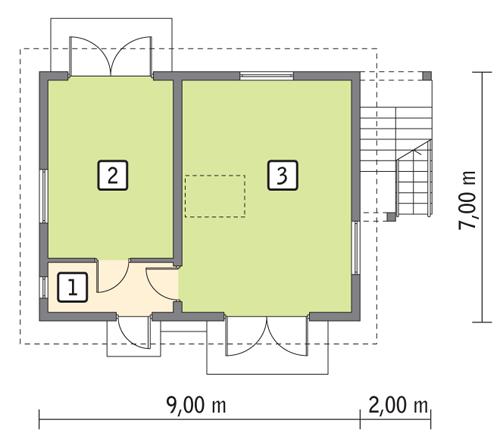 Rzut parteru POW. 52,8 m²