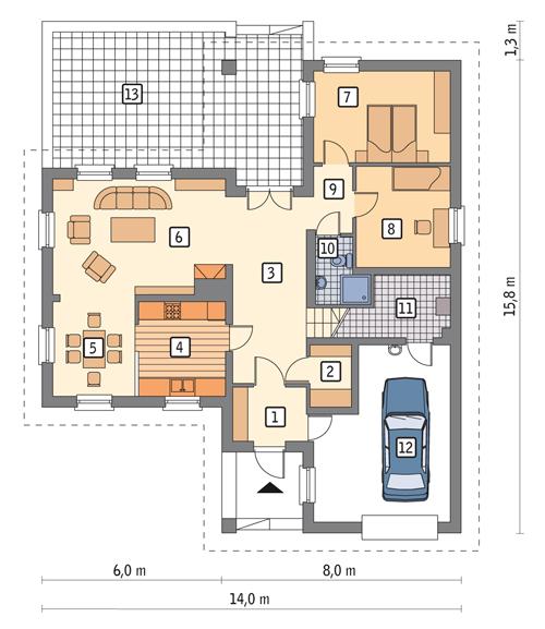 Rzut parteru POW. 121,3 m²