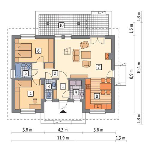 Rzut parteru POW. 77,9 m²