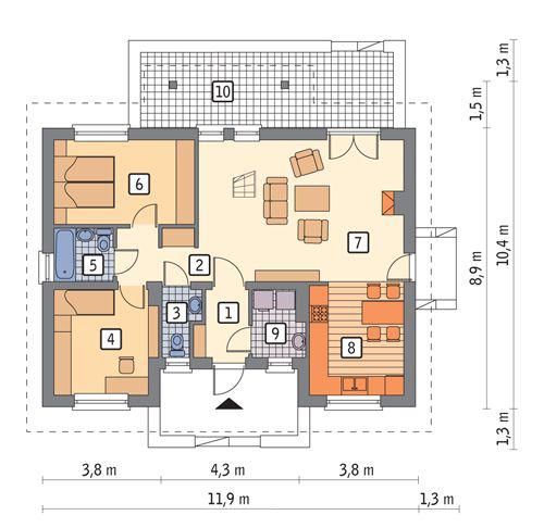 Rzut parteru POW. 77,9 m²