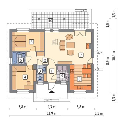 Rzut parteru POW. 77,9 m²
