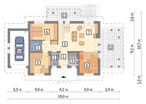 Rzut parteru POW. 96,1 m²