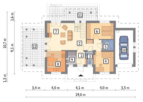 Rzut parteru lustro POW. 96,1 m²