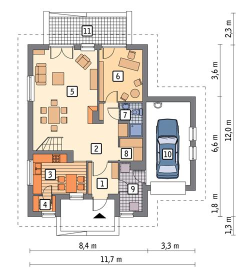 Rzut parteru POW. 90,1 m²