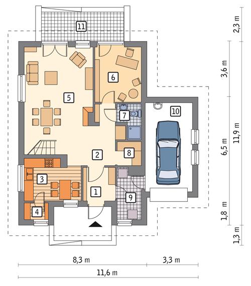 Rzut parteru POW. 90,1 m²