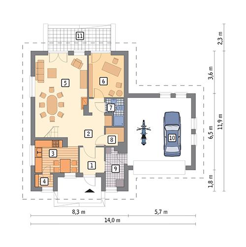 Rzut parteru POW. 103,7 m²