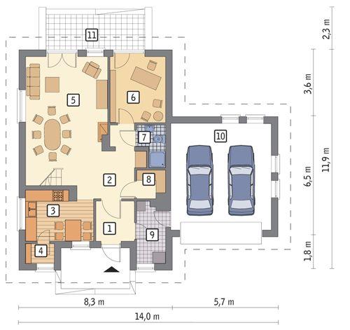Rzut parteru POW. 103,7 m²
