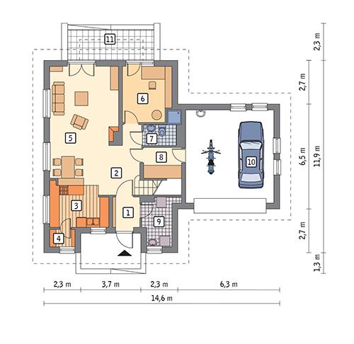 Rzut parteru POW. 106,1 m²