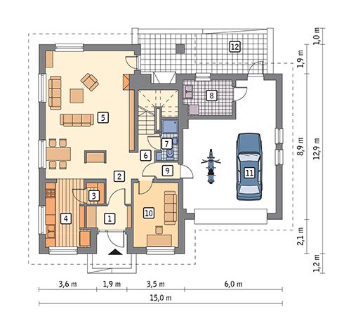 Rzut parteru POW. 121,1 m²