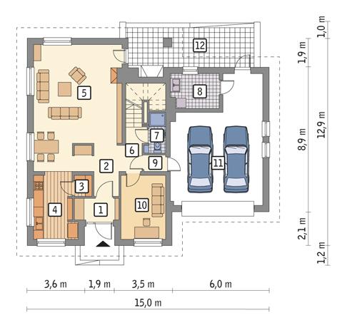 Rzut parteru POW. 121,1 m²