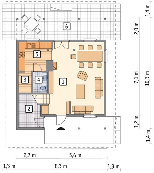 Rzut parteru POW. 50,2 m²