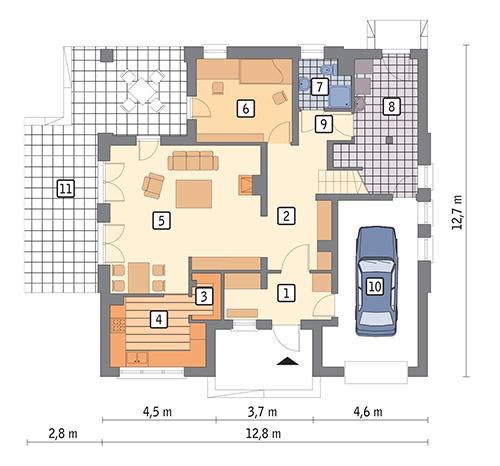 Rzut parteru POW. 108,3 m²