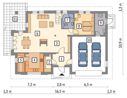 Rzut parteru POW. 131,6 m²