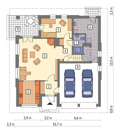 Rzut parteru POW. 123,0 m²