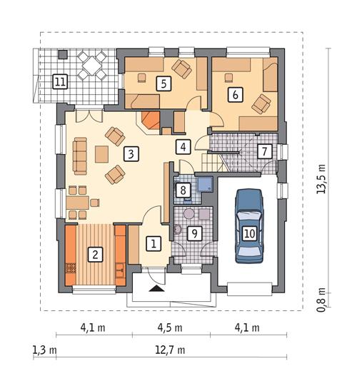 Rzut parteru POW. 121,4 m²