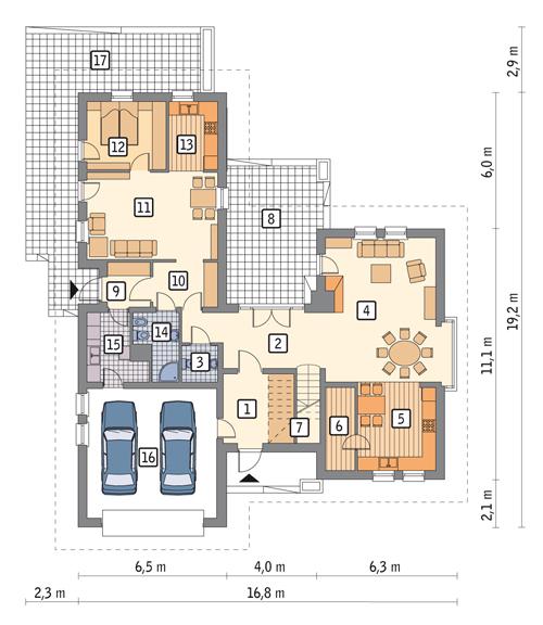 Rzut parteru POW. 164,2 m²
