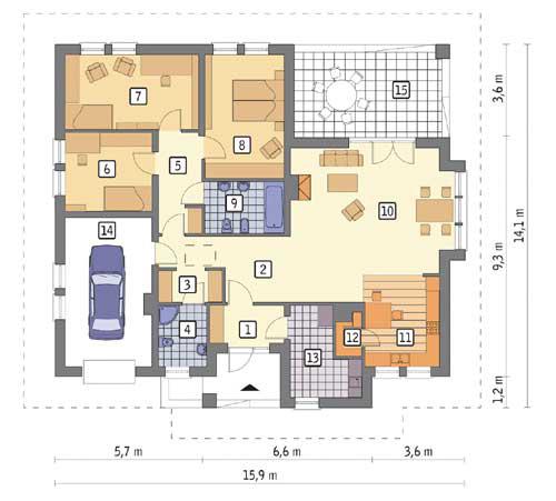Rzut parteru POW. 141,8 m²