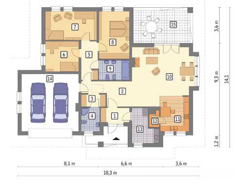 Rzut parteru POW. 155,1 m²