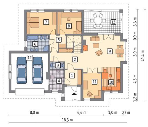Rzut parteru POW. 150,6 m²