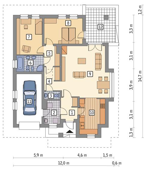 Rzut parteru POW. 116,2 m²