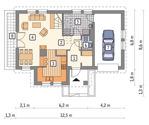 Rzut parteru POW. 69,8 m²