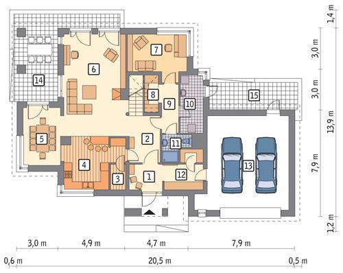 Rzut parteru POW. 153,3 m²