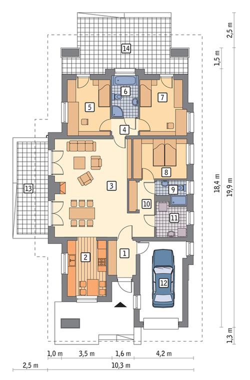 Rzut parteru POW. 126,3 m²