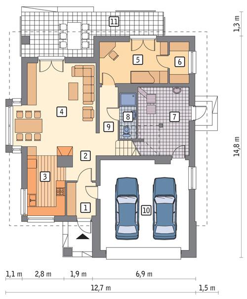 Rzut parteru POW. 121,4 m²