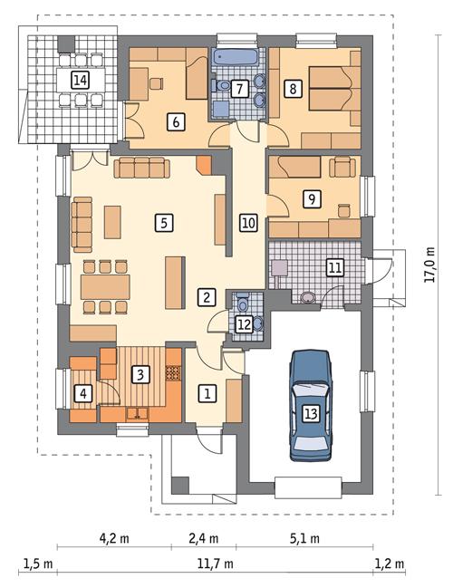 Rzut parteru POW. 135,1 m²