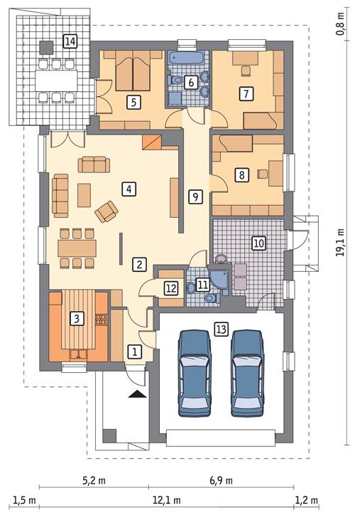 Rzut parteru POW. 160,9 m²