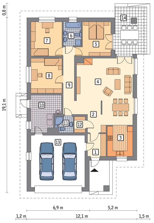 Rzut parteru lustro POW. 160,9 m²