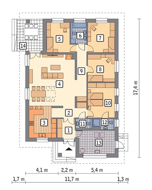 Rzut parteru POW. 143,0 m²