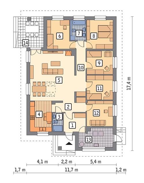 Rzut parteru POW. 143,0 m²