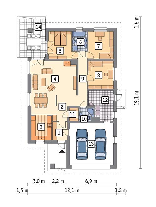Rzut parteru POW. 160,5 m²