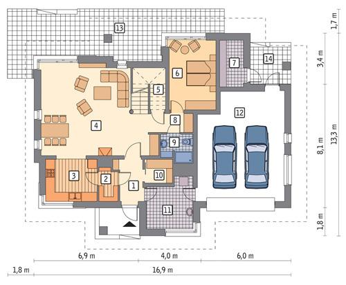 Rzut parteru POW. 136,4 m²