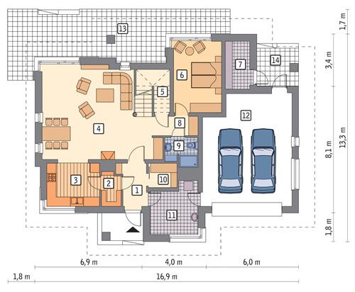 Rzut parteru POW. 136,4 m²