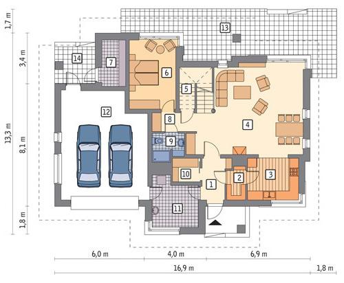 Rzut parteru lustro POW. 136,4 m²
