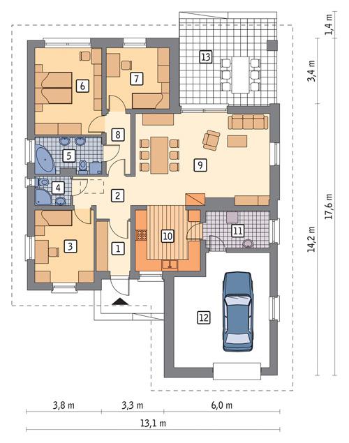 Rzut parteru POW. 135,4 m²
