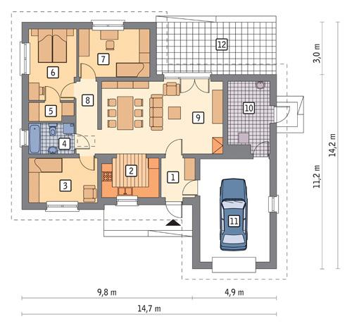 Rzut parteru POW. 116,5 m²