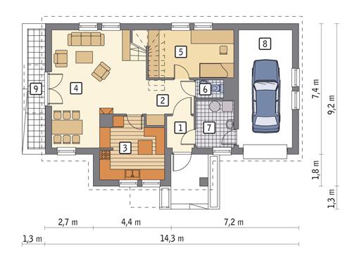 Rzut parteru POW. 88,3 m²