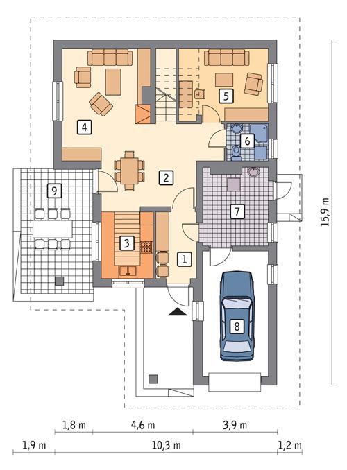 Rzut parteru POW. 91,7 m²