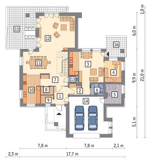 Rzut parteru POW. 193,6 m²