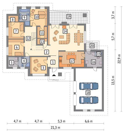 Rzut parteru POW. 229,6 m²