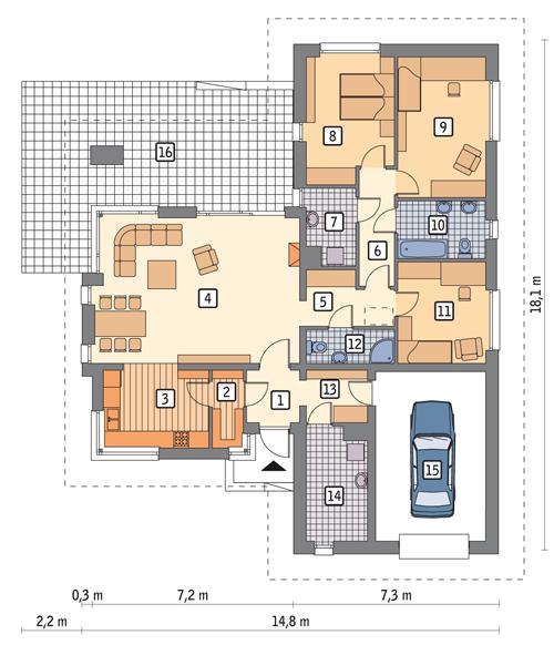 Rzut parteru POW. 151,9 m²