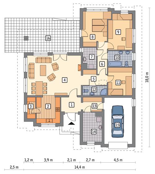 Rzut parteru POW. 150,7 m²