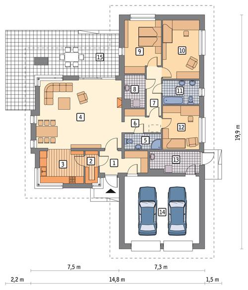 Rzut parteru POW. 168,4 m²