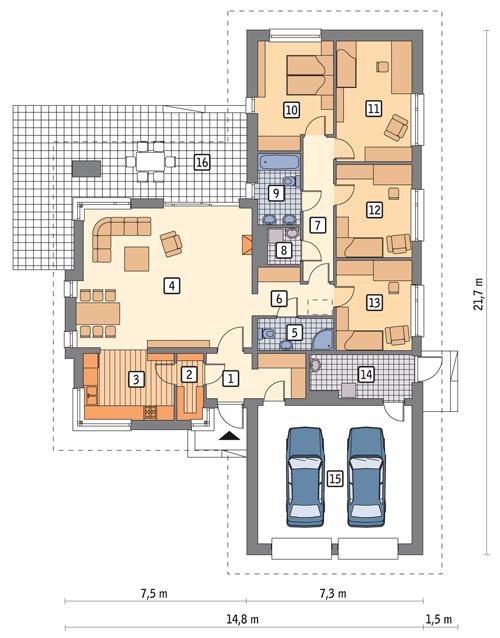 Rzut parteru POW. 178,8 m²
