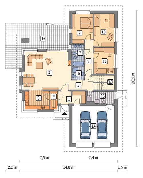 Rzut parteru POW. 170,6 m²